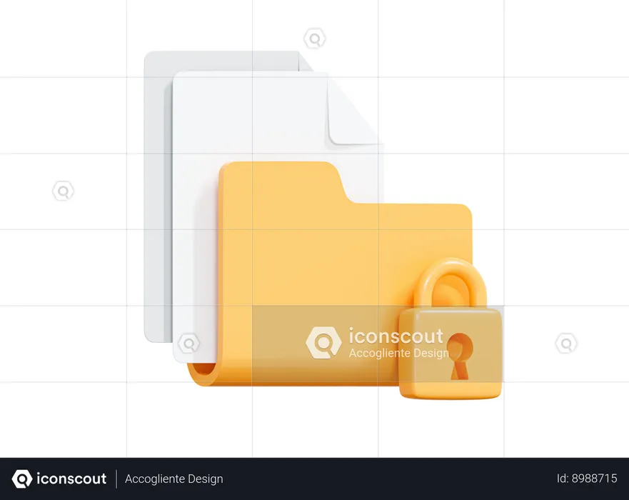 Locked Folder With Documents  3D Icon