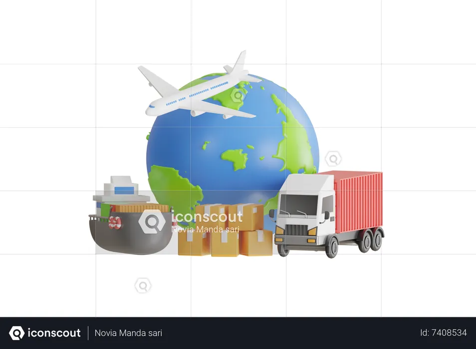 Logistics system and transport services to Worldwide  3D Illustration