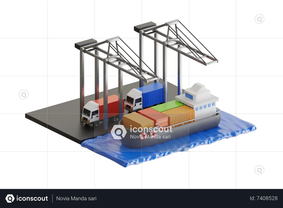 Logistikverteilung von Containern Fracht Frachtschiffe  3D Illustration