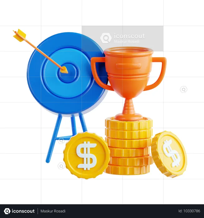 Logros simbolizados con trofeos y monedas  3D Icon