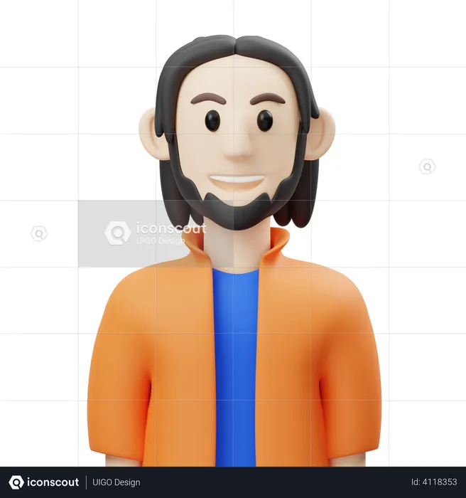Long Hair Men  3D Illustration