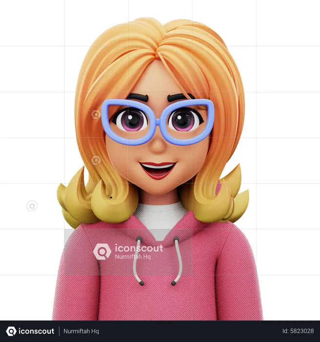 Long Hair Woman with Glasses  3D Icon