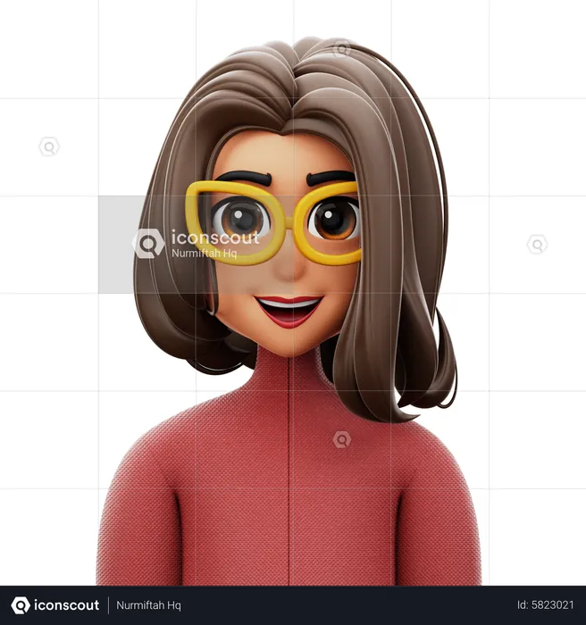 Long Hair Woman with Glasses  3D Icon