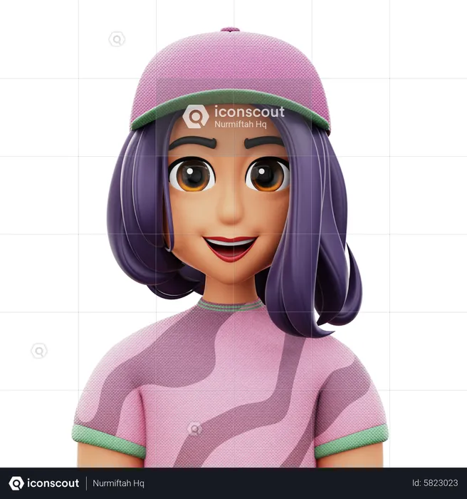 Long Hair Woman with Hat  3D Icon