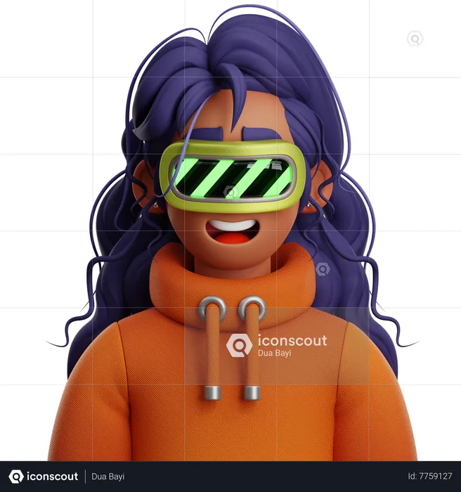 LONG HAIR WOMAN WITH VR  3D Icon