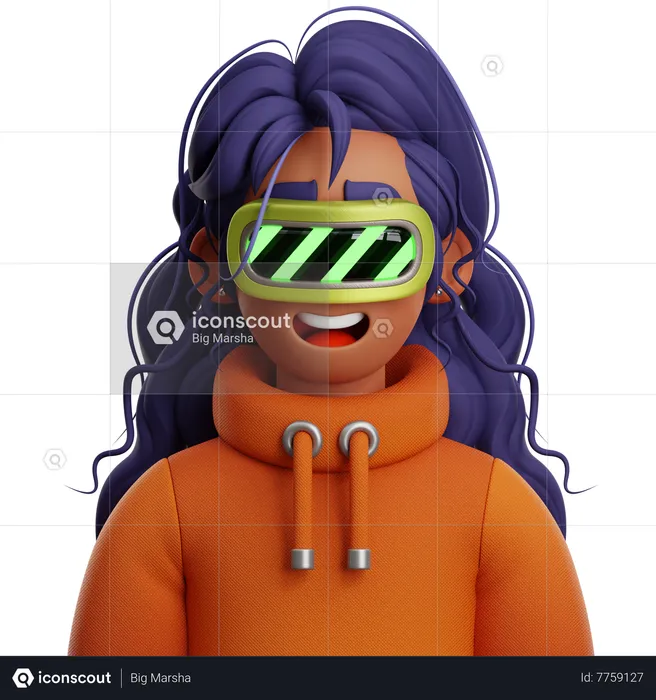 Long Hair Woman With VR  3D Icon