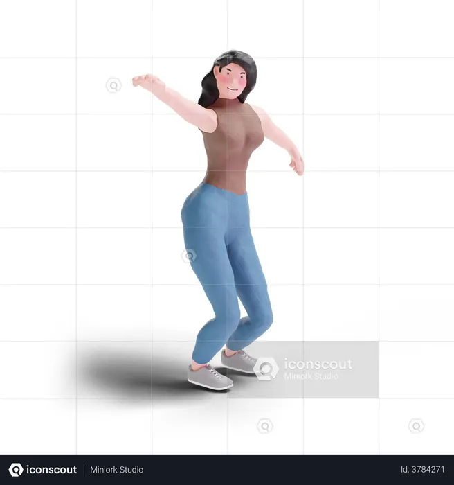Long haired girl dancing  3D Illustration