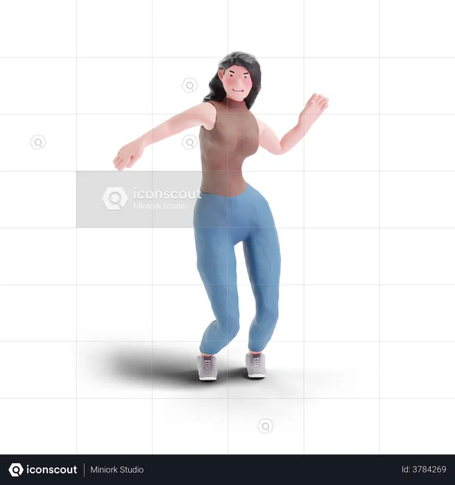Long haired girl dancing  3D Illustration