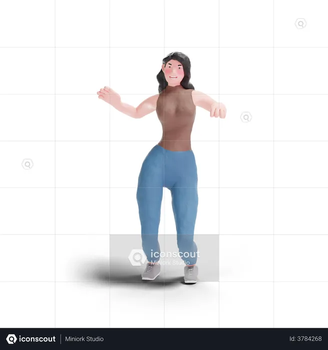 Long haired girl dancing  3D Illustration