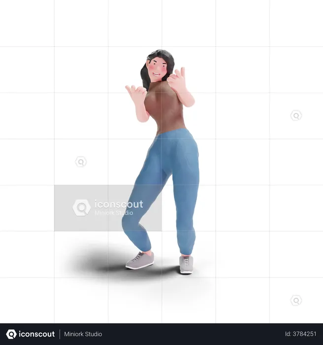 Long haired girl double pointing gesture  3D Illustration