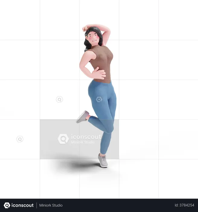 Long haired girl feminine posing  3D Illustration