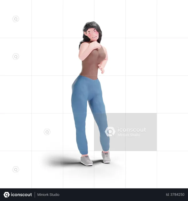 Long haired girl feminine posing  3D Illustration