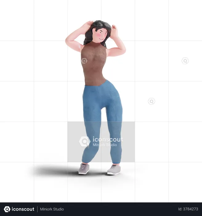 Long haired girl standing pose  3D Illustration