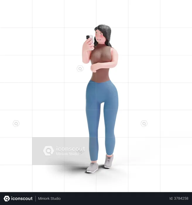Long haired girl using smarphone  3D Illustration
