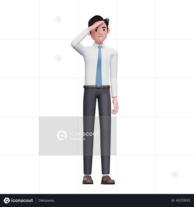 Looking far away businessman wearing long shirt and blue tie  3D Illustration