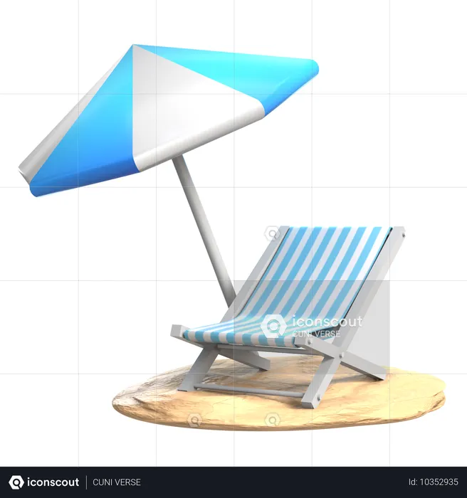 Lounger and Beach Umbrella  3D Icon