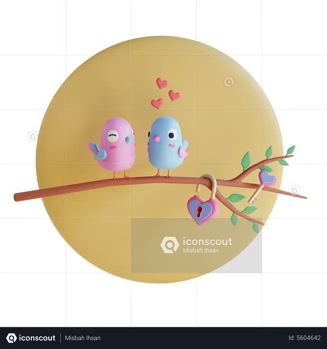 Love Birds Celebrating Valentine  3D Illustration