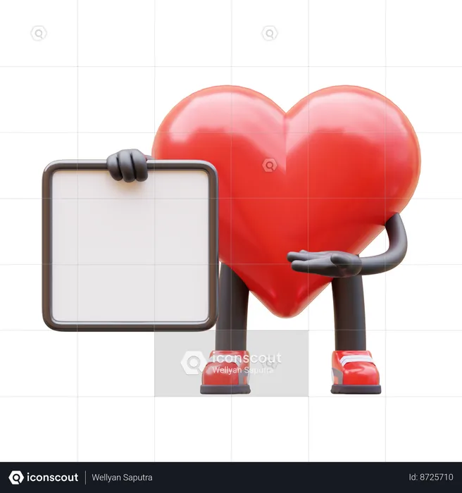 Love Character Presenting Blank Paper Board  3D Illustration