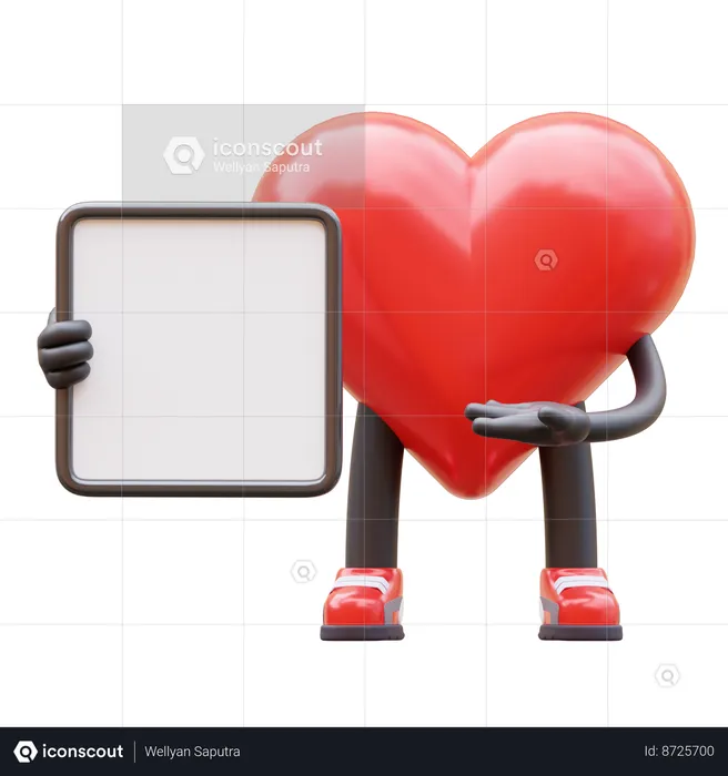 Love Character Presenting Blank Paper Board  3D Illustration