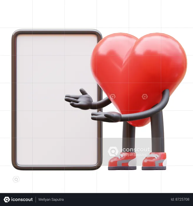 Love Character Presenting Blank Paper Board  3D Illustration