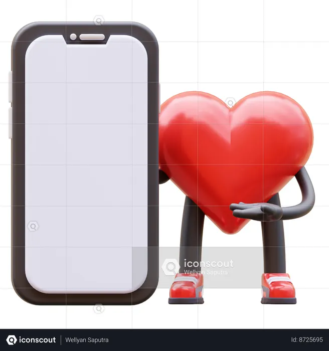 Love Character Presenting Blank Smartphone Screen  3D Illustration