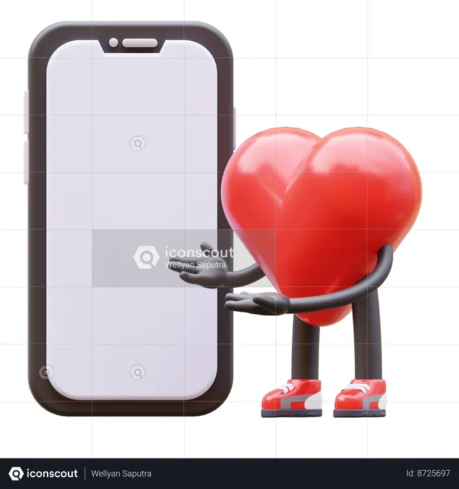 Love Character Presenting Blank Smartphone Screen  3D Illustration