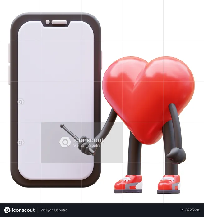 Love Character Presenting Blank Smartphone Screen  3D Illustration