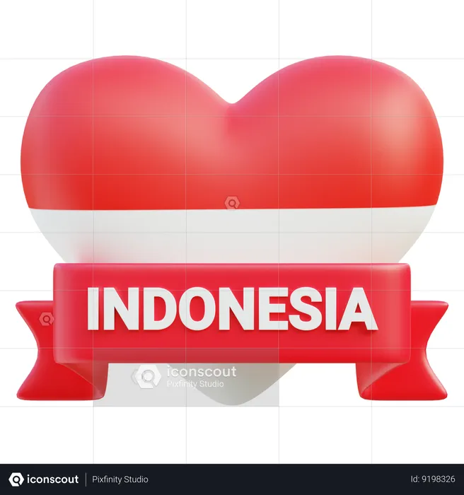 Love Indonesia Heart Emblem  3D Icon