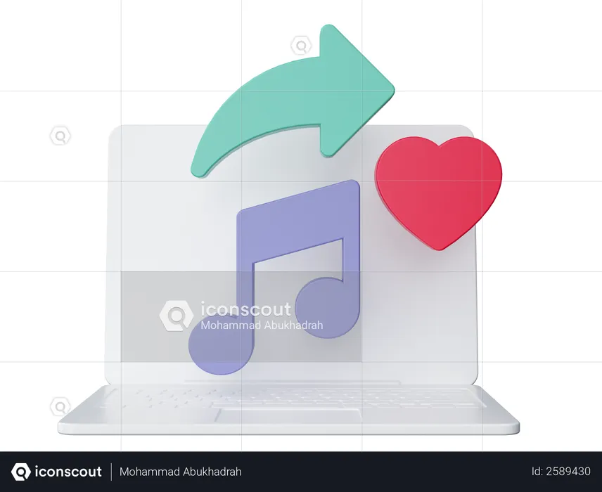 Love Music on laptop  3D Illustration