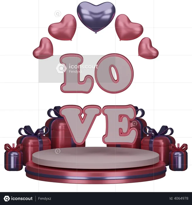 Love Sign on Valentine Podium  3D Illustration