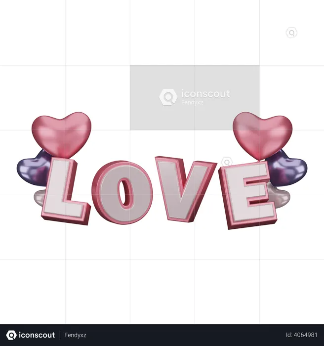 Love Sign with Balloons  3D Illustration