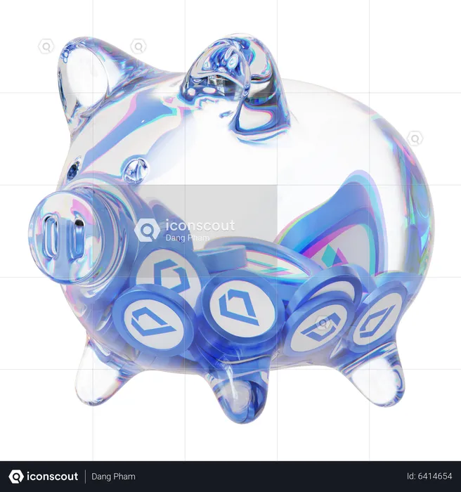 Lsk Clear Glass Piggy Bank With Decreasing Piles Of Crypto Coins  3D Icon