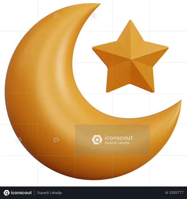 Lua crescente com estrelas  3D Icon