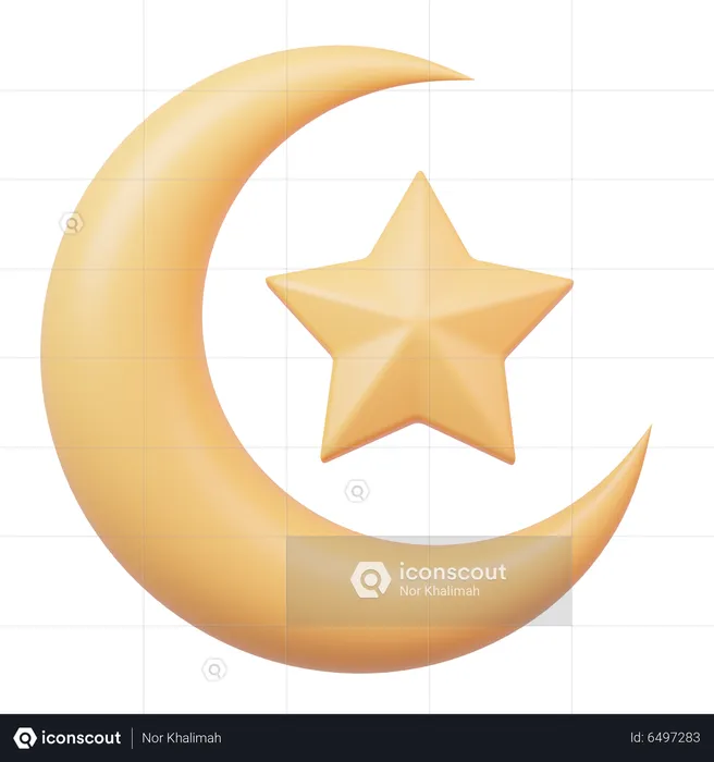 Lua crescente com estrelas  3D Icon