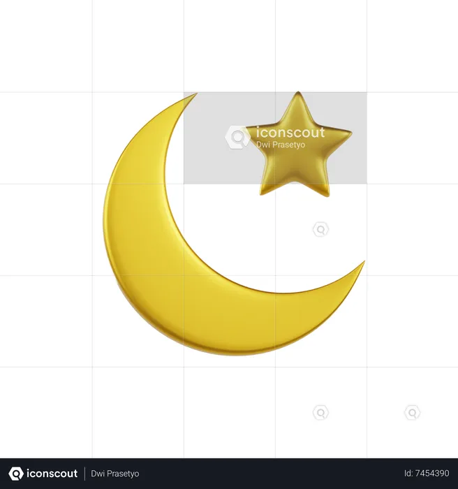 Lua crescente e estrela  3D Icon