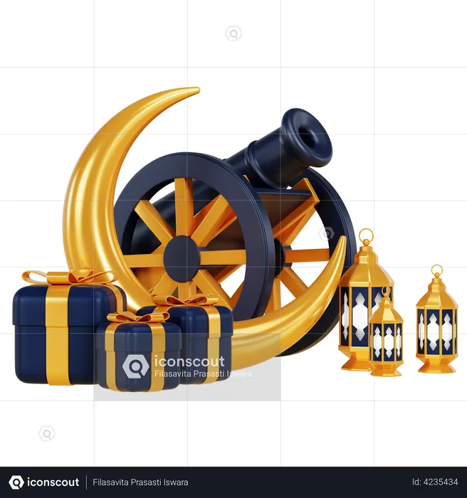 Lua e canhão  3D Icon