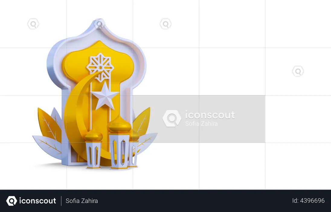 Lua e ornamento ramadã  3D Illustration