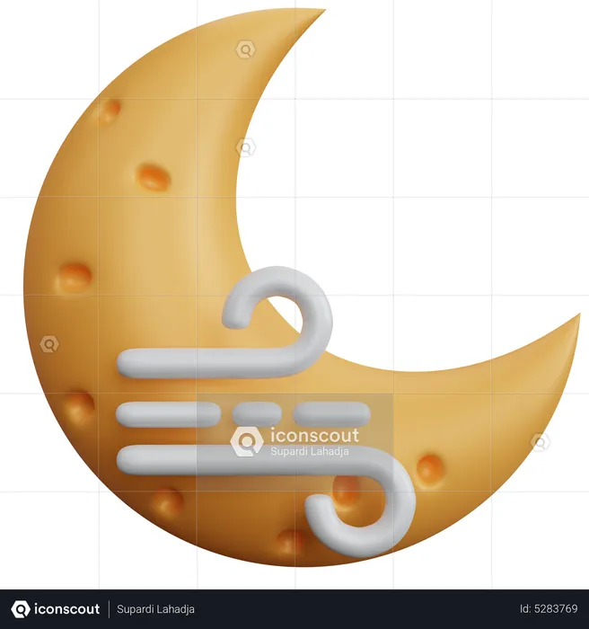 Luna creciente con viento  3D Icon