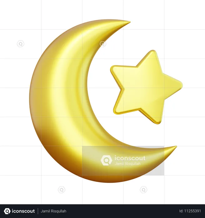 Luna creciente y estrella  3D Icon