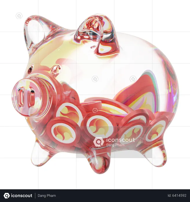 Luna-Sparschwein aus klarem Glas mit abnehmendem Stapel an Kryptomünzen  3D Icon