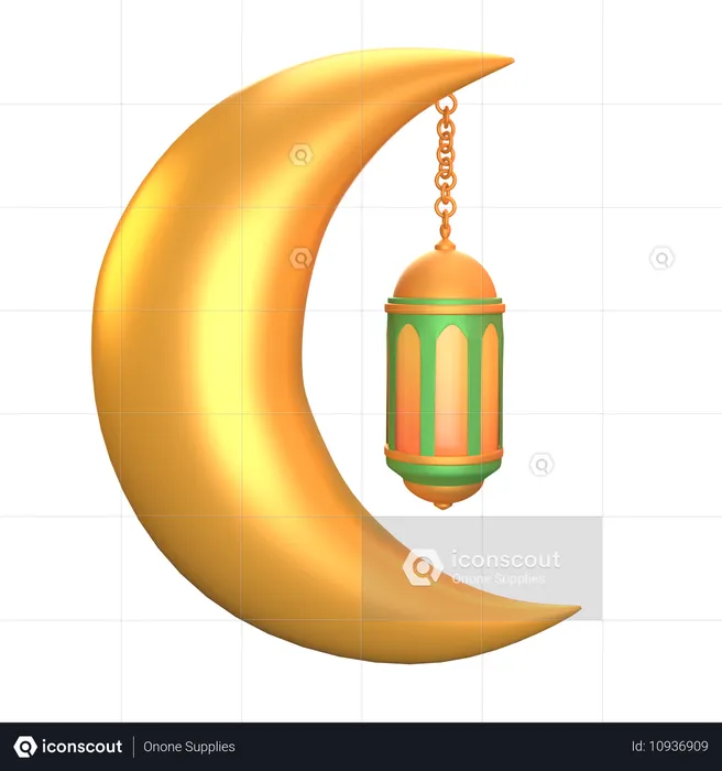 Luna y linterna  3D Icon