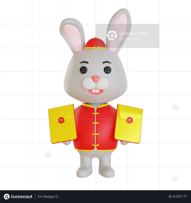 Lunar Rabbit Holding Angpao  3D Illustration