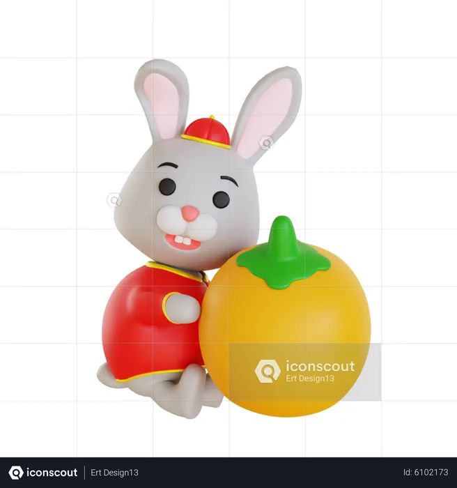 Lunar Rabbit Hug Chinese Orange  3D Illustration