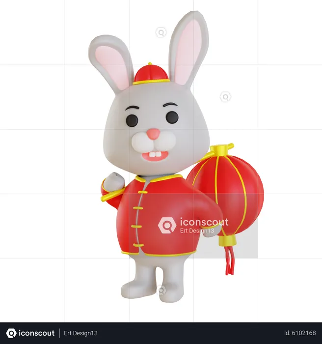 Lunar Rabbit With Lantern  3D Illustration