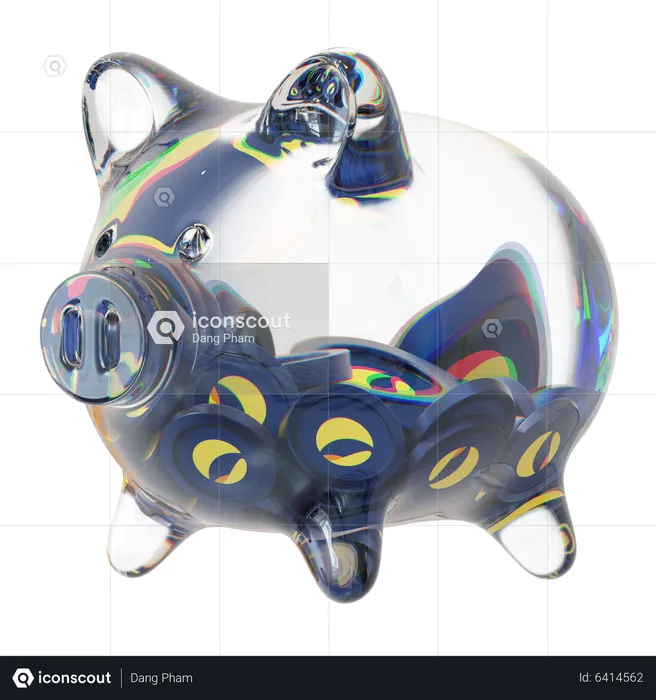 Lunc Clear Glass Piggy Bank With Decreasing Piles Of Crypto Coins  3D Icon