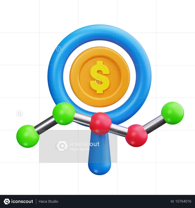 Lupa sobre el signo de dólar  3D Icon