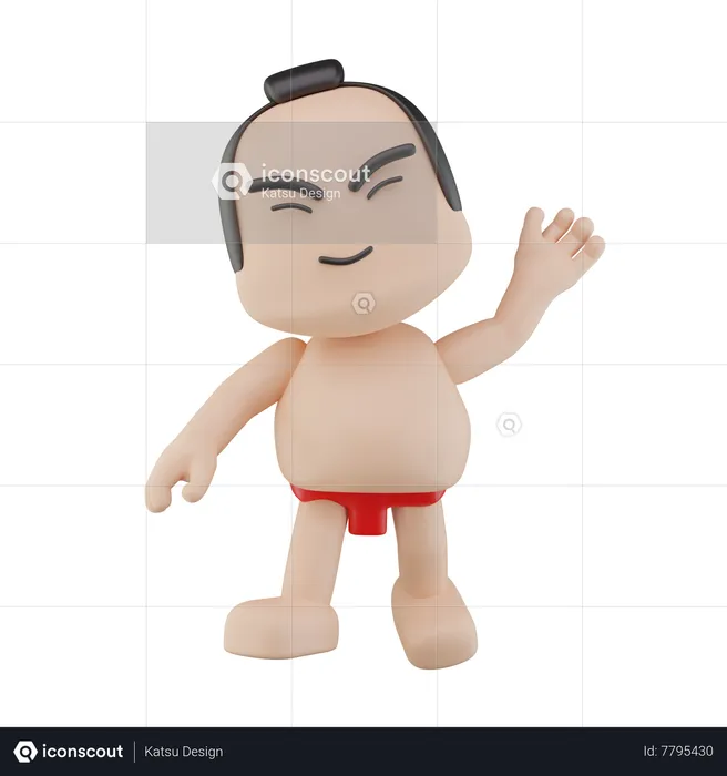 Lutteur de sumo japonais disant bonjour  3D Illustration