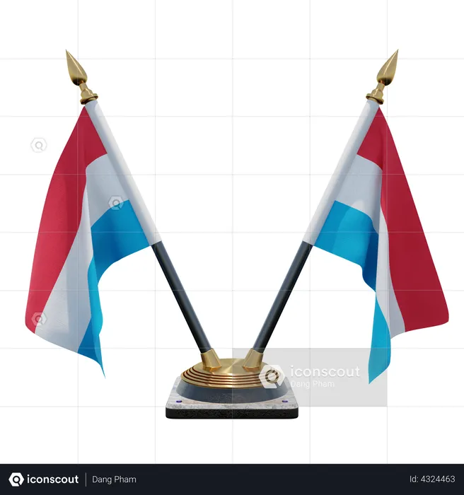 Luxembourg Double Desk Flag Stand Flag 3D Illustration