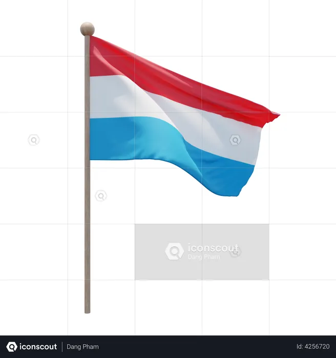 Luxembourg Flagpole Flag 3D Illustration
