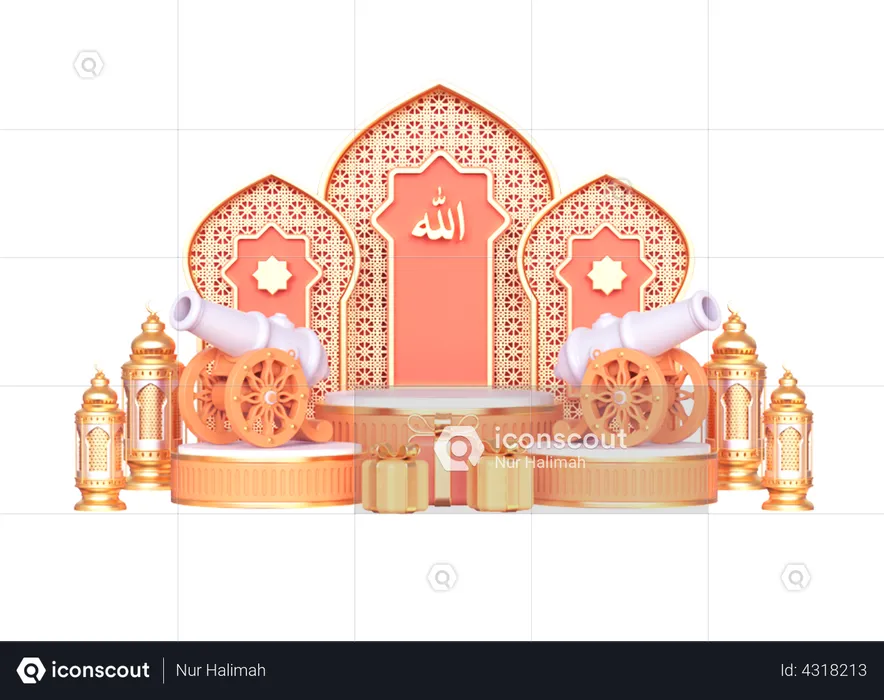 Luxus Ramadan Podium mit Geschenk und Kanone  3D Illustration